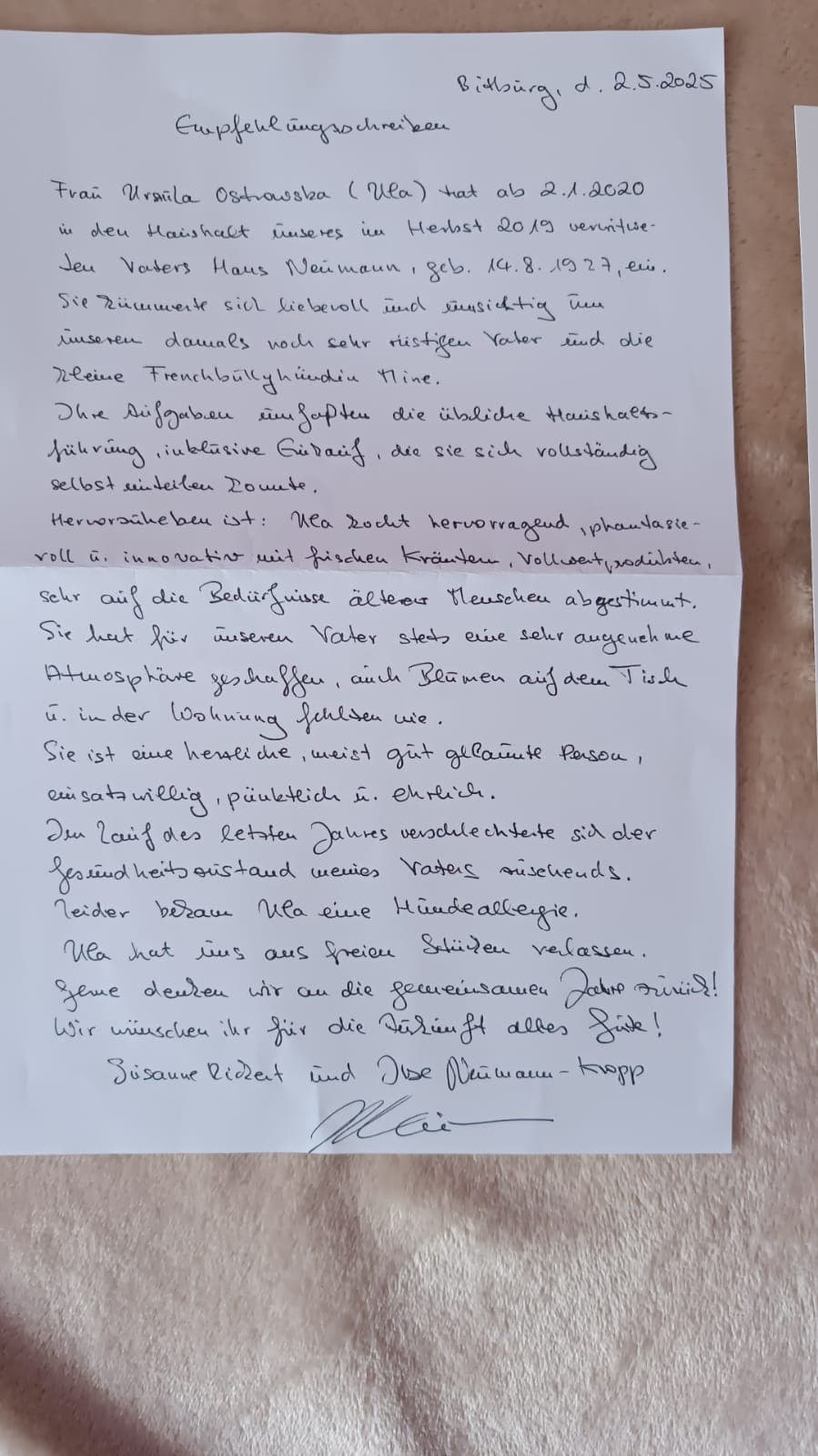 Referencja od rodziny podopiecznego